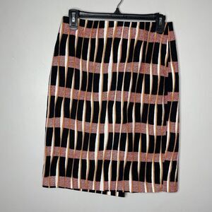 ANN TAYLOR Skirt Womens 4 Striped Knee Length Cotton Blend Stretch Career